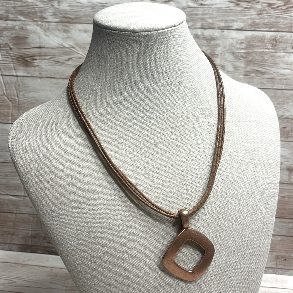 Premier Designs Leather Necklace Copper Pendant Choker
